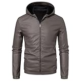 Herren-Motorradjacke aus Kunstleder, mit Kapuze, lässiger Reißverschluss,...