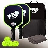 PRO Pickleball Glow in the Dark Paddelrand und Bälle Set Kohlefaser,...