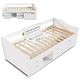 Juskys Funktionsbett Nalu 90x200 cm - Holz Bett mit Lattenrost & Schubladen...