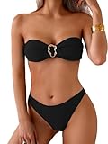 Fanuerg Trägerloses Bandeau-Bikini-Set für Damen, Ring-Raffhalter,...