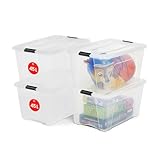Iris Ohyama Aufbewahrungsboxen mit Deckel, 45L, 4er-Set, Transparent,...