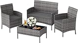 UDPATIO Polyrattan Sitzgruppe Fort 4 Personen Tisch mit 2er Sofa, 2 Stühle...