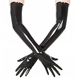 GREEFEI Schwarz Latex Lange Handschuhe für Frauen Männer, Länge 22inch...