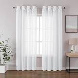 CUCRAF Leinenoptik Weiß Voile Vorhänge mit Ösen H225 x B140cm 2er Set...