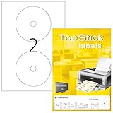 TopStick 8656 CD DVD Etiketten, 100 Blatt, Ø 117 mm Maxi, 2 pro A4 Bogen,...