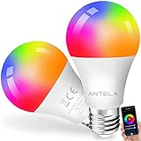 ANTELA Alexa Glühbirne E27 9W, Smart WLAN LED RGB Dimmbare Birne Lampe,...