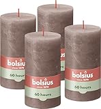Bolsius Rustik Stumpenkerzen - Taupe - Set 4 Stück - Dekorative...