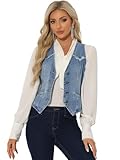 Allegra K Damen Jeansweste Ärmellos Verwaschene Distressed Kragenlose...