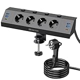 Tischsteckdose mit USB, 4 Fach Steckdosenleiste Schreibtisch mit Einzeln...