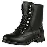 VAN HILL Damen Schnürstiefeletten Profil Sohle Stiefeletten Leder-Optik...