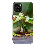 HKMNLEW Glas-Handyhülle für iPhone 15, lustige grüne Frösche Drucke,...