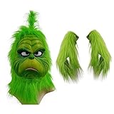 Weihnachtliche Vollkopf-Latex-Maske mit Handschuhen, grünes Monster,...