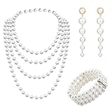 Cosswe Perlen Schmuck Set für Damen, Vintage Imitation Perlen Halsketten...