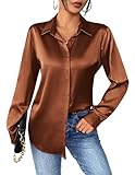 Zeagoo Damen Satin Bluse Elegant V-Ausschnitt Seidenbluse Langarm Button...