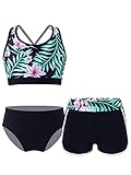 iEFiEL 3er Set Mädchen Bikini mit Blumendruck Badeanzug Rückenfrei Top...