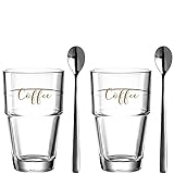 LEONARDO HOME Becher 'Coffee' SOLO 2er-Set 410 ml + 2 Löffel, 043477, Glas