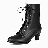 COOLCEPT Damen Vintage Viktorianisch Stiefel Schnüren Ankle Stiefel Almond...