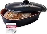Römertopf Brottopf oval MEDI 2,3 Liter - Brotkasten Schwarz aus Keramik -...