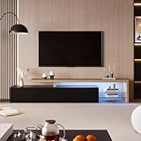 MISNODE TV-Schrank 200 cm, Lowboard Hochglanz Schwarz mit LED-Beleuchtung,...