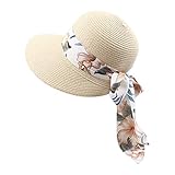 Stroh-Sonnenhut für Damen, Faltbarer Floppy-Strohhut, breite Krempe,...