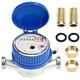 QWORK® Wasserzähler Garten, Geeicht Kalt Wasseruhr 1/2 Zoll mit...