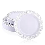 MUXHEL 50er-Set Weiße Plastikteller, 19cm & 26cm Mehrweg Kunststoffteller,...