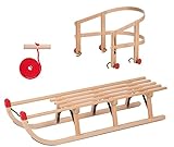 KS-Direkt Holzschlitten 110cm Schneeschlitten Schlitten Rückenlehne...