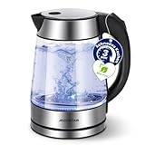 Aigostar Chubby - Edelstahl Glaswasserkocher mit LED Beleuchtung, Glas...