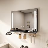 SONNI LED Badspiegel 70x50cm mit 70cm Ablage, Touch Spiegel 3 Lichtfarben,...