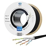 HB-DIGITAL 100m Cat 7 Verlegekabel Outdoor schwarz AWG23/1 PE S/FTP doppelt...