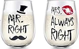 Yalucky Mr Right and Mrs Always Right Weingläser Set für Paare Geschenk...