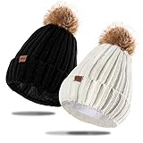 FVXYnnv 2 Stücke Bommelmütze Damen Winter Strickmütze Beanie Mütze mit...