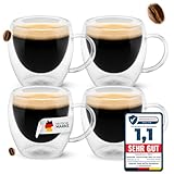 Lemontree 4er Set Espressotassen 80ml - doppelwandige Gläser mit Henkel -...