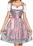 AMZHOTER Dirndl Damen midi Trachtenkleid Trachtenmode Trachtenrock Kleid...