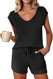 Ekouaer Schlafanzug Damen Kurz Pyjama Baumwolle Ärmellos Pyjamas Set...