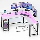 Rolanstar Schreibtisch L Form mit LED & Steckdosen, 117 cm Computertisch...