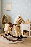 Leomark Plüsch-Schaukelpferd Beige Schaukelpferd mit braunem Sattel und...