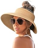 FURTALK Sun Visor für Damen breite Krempe UV-Schutz Sonnenhut Stroh Roll...