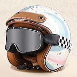 Retro Motorrad 3/4 Halbhelm Jethelm Mit Sonnenblende Für Erwachsene Herren...