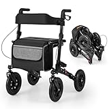 COSTWAY Rollator mit Luftbereifung, faltbar und leicht mit Sitz, Aluminium,...