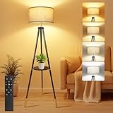 OUTON Stehlampe Holz Dreibein, Modern Dimmbar Stehleuchte mit...
