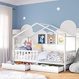 Bellabino Kinderbett Bia 90x200 cm, Hausbett Kinder mit 2 Schubladen inkl....