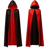 Roter Umhang, Doppelseitig Mit Kapuze 140 cm, Halloween Kostüm Vampir...