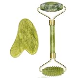 Gua Sha MassagegeräT, Jade Roller Set, Natü Rliche Jaderolle, Gesichts...