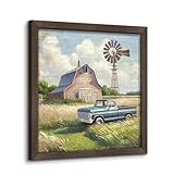 Rustikales Scheunenbild, Wandkunst: gerahmtes Bauernhaus, alter LKW,...