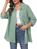 Aottori Musselin Bluse Damen Elegant 100% Baumwolle Longbluse Langarm...