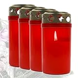 Candelo 4er Set Premium Grabkerzen mit Deckel - Rot Tagebrenner 54 Std -...