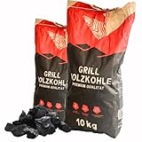 RHINOROCK Profi-Grillkohle 10, 20 kg – Premium Holzgrillkohle...