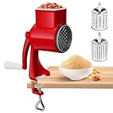 AROMUJOY Manuelle Nussmühle mit 2 Abnehmbaren Trommelblättern, Käsereibe...