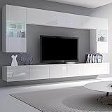 Lomadox Wohnwand Anbauwand weiß Hochglanz 6-teilig Modern, mit 2...